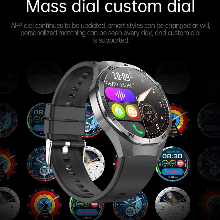 ET456 Leather Strap 1.56 Inch Round AMOLED Screen Smart Watch Bluetooth-Compatible Call ECG Health Monitor Sports Watch - Black