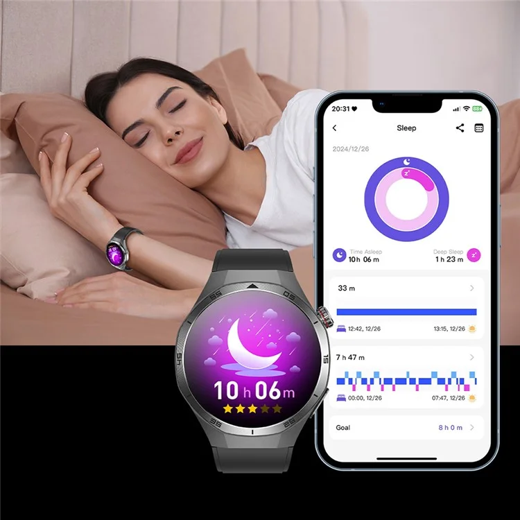 ET456 Leather Strap 1.56 Inch Round AMOLED Screen Smart Watch Bluetooth-Compatible Call ECG Health Monitor Sports Watch - Black