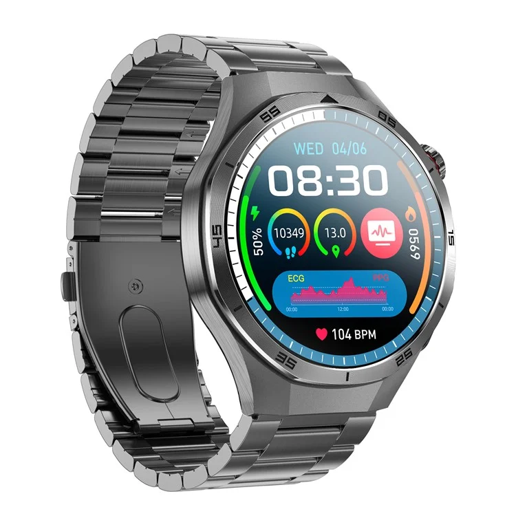 ET456 Steel Strap 1.56 Inch Round AMOLED Screen Smart Watch Bluetooth-Compatible Call ECG Health Monitor Sports Watch