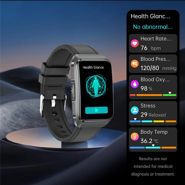 Pulsera Inteligente ET650 con Correa de Silicona, Monitor de Temperatura Corporal y Llamadas Bluetooth - Negro
