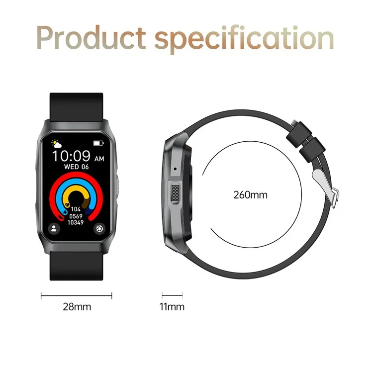 Bracelet connecté T69 Moniteur d'activité physique Écran incurvé Compatible Bluetooth Appels Suivi de la santé Bracelet de sport - Noir