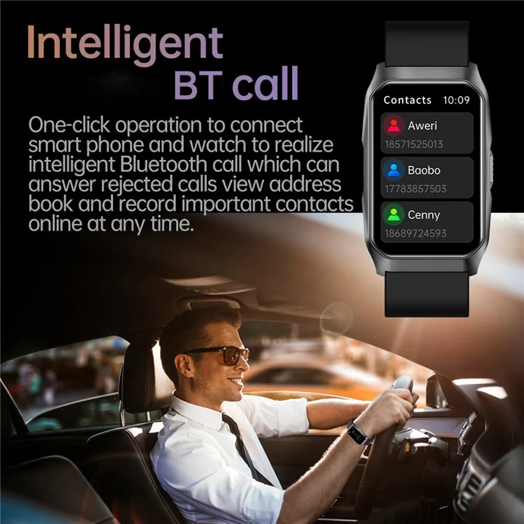 Bracelet connecté T69 Moniteur d'activité physique Écran incurvé Compatible Bluetooth Appels Suivi de la santé Bracelet de sport - Noir