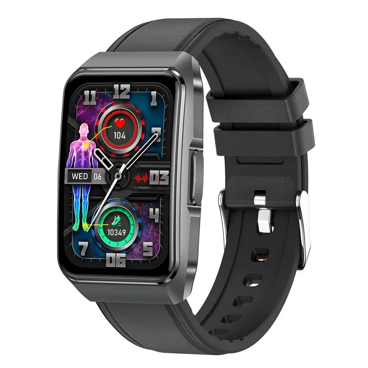 ET650 Pulsera Inteligente de Cuero + Silicona con Monitor de Temperatura Corporal y Llamadas Bluetooth - Negro