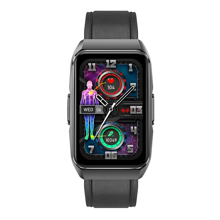 ET650 Pulsera Inteligente de Cuero + Silicona con Monitor de Temperatura Corporal y Llamadas Bluetooth - Negro