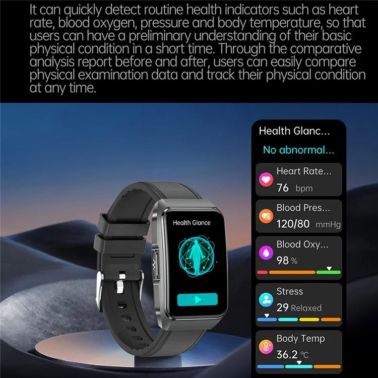 ET650 Pulsera Inteligente de Cuero + Silicona con Monitor de Temperatura Corporal y Llamadas Bluetooth - Negro