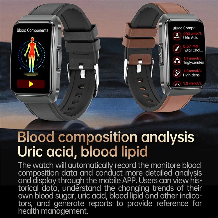 ET650 Pulsera Inteligente de Cuero + Silicona con Monitor de Temperatura Corporal y Llamadas Bluetooth - Negro