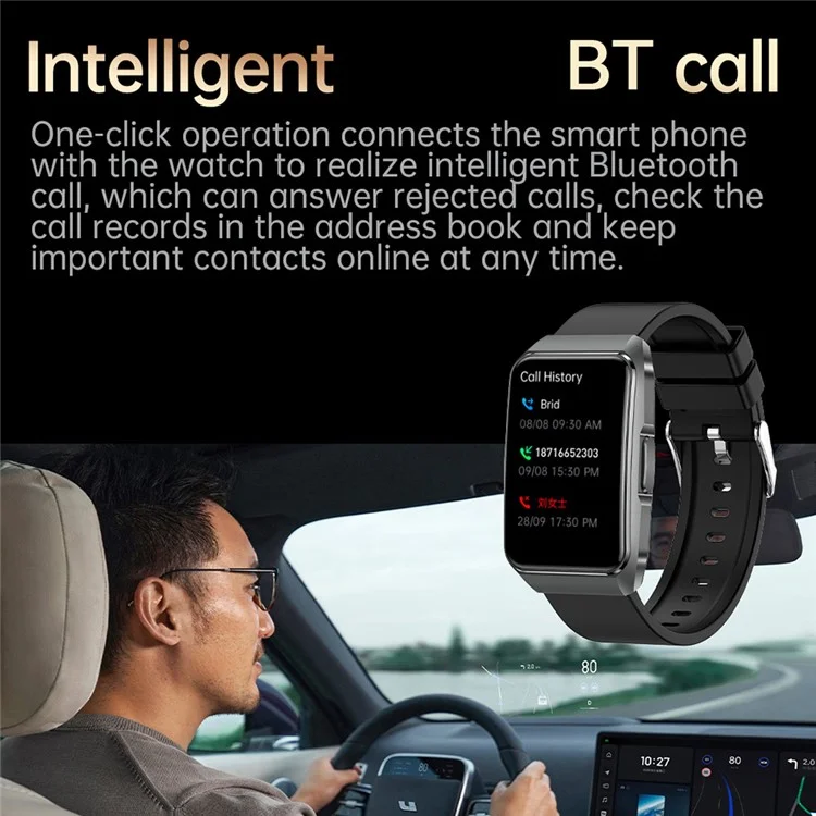 ET650 Pulsera Inteligente de Cuero + Silicona con Monitor de Temperatura Corporal y Llamadas Bluetooth - Negro