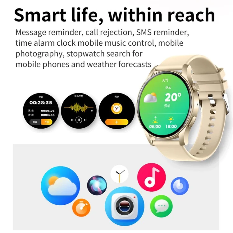 KC88 1.43 Inch AMOLED Screen Smart Watch Bluetooth-compatible Calling Heart Rate Blood Pressure Monitor - Pink