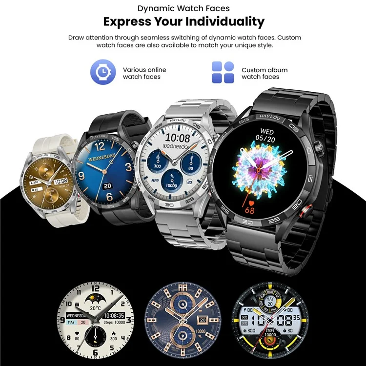 HAYLOU Solar 5 1.58 Inch AMOLED Screen Smart Watch Health Monitor Bluetooth-Compatible Call Wristwatch - Black