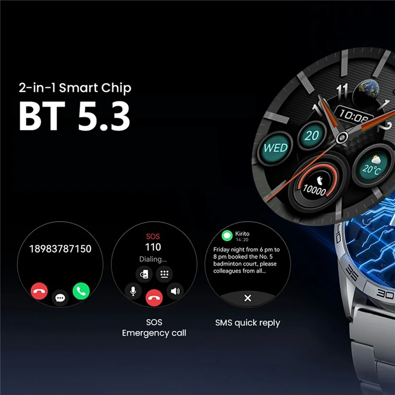 HAYLOU Solar 5 1.58 Inch AMOLED Screen Smart Watch Health Monitor Bluetooth-compatible Call Wristwatch - Silver