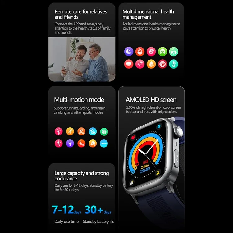 Reloj Inteligente TK66 con Monitor de Presión Arterial y ECG, Llamadas Bluetooth y Alerta SOS de Emergencia - Azul