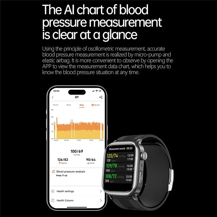 Reloj Inteligente TK66 con Monitor de Presión Arterial y ECG, Llamadas Bluetooth y Alerta SOS de Emergencia - Azul