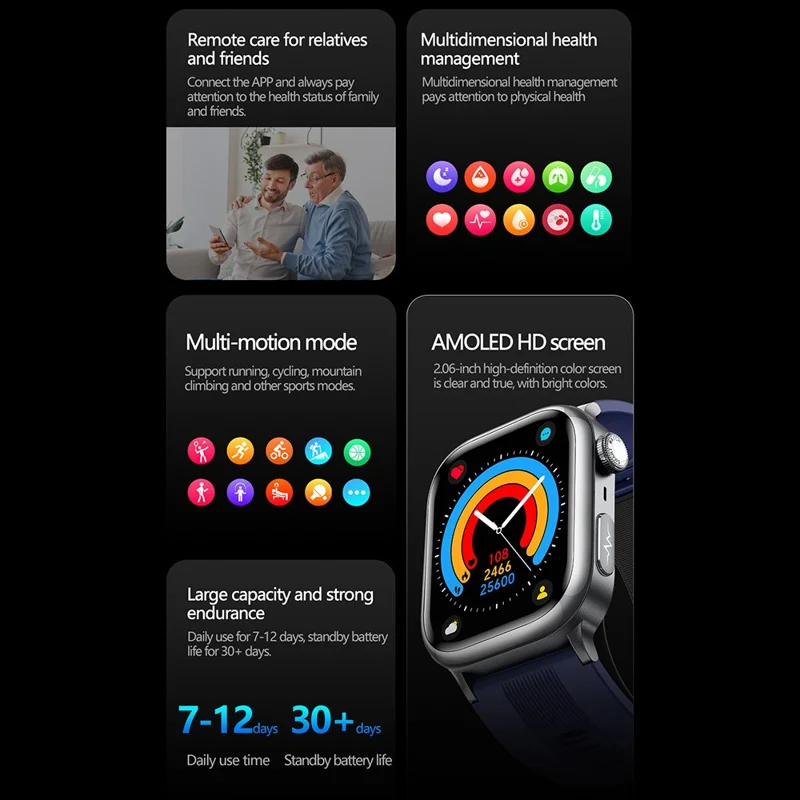 Reloj inteligente TK66 con monitor de tensión arterial y ECG, llamadas Bluetooth y alerta de emergencia SOS - Rojo