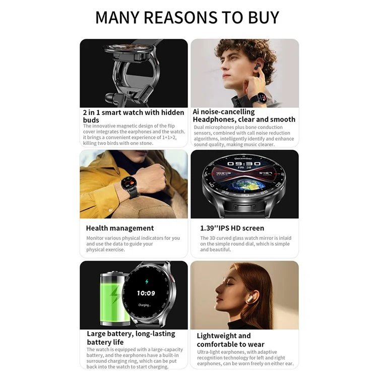 T97 2-in-1 Smartwatch mit kabellosen Kopfhörern Bluetooth-kompatibel Anrufe Gesundheitsüberwachung Sportwasserdichte Uhr - Gold