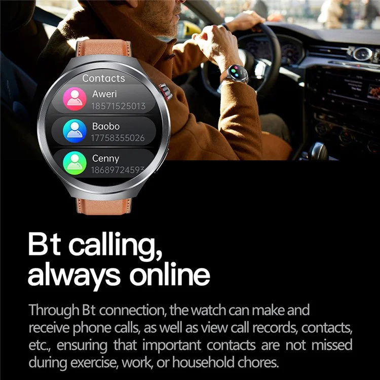 ET475 1.73 Inch AMOLED Screen Smart Watch ECG Health Monitor Bluetooth-Compatible Calling Watch, Leather Strap - Black