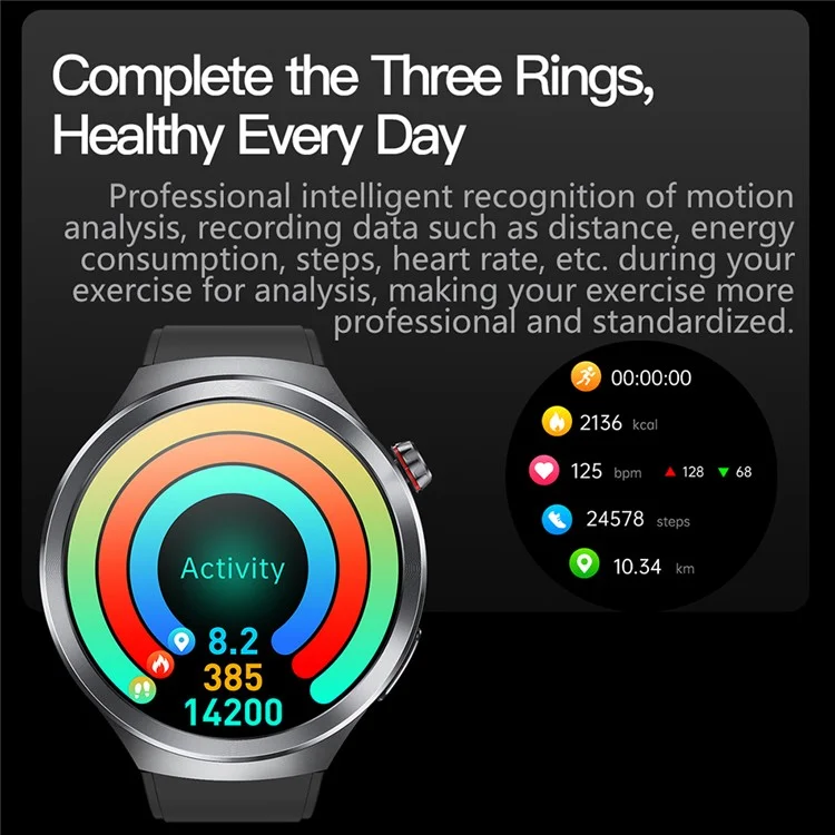 ET475 1.73 Inch AMOLED Screen Smart Watch ECG Health Monitor Bluetooth-Compatible Calling Watch, Leather Strap - Black