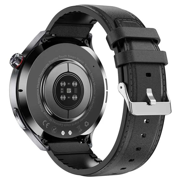 ET475 1.73 Inch AMOLED Screen Smart Watch ECG Health Monitor Bluetooth-Compatible Calling Watch, Leather Strap - Black