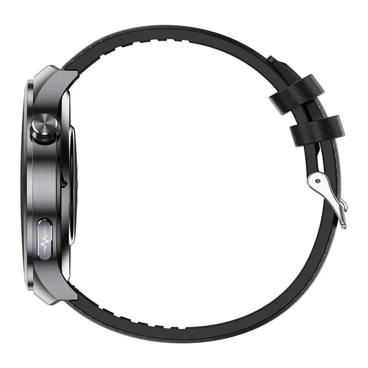 ET475 1.73 Inch AMOLED Screen Smart Watch ECG Health Monitor Bluetooth-Compatible Calling Watch, Leather Strap - Black