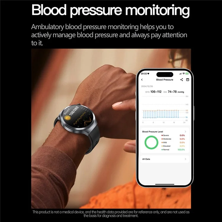 ET475 1.73 Inch AMOLED Screen Smart Watch ECG Health Monitor Bluetooth-Compatible Calling Watch, Leather Strap - Black