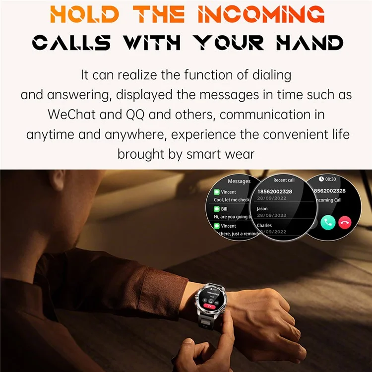 KT80 Outdoor Sports Smartwatch 3 ATM Wasserdicht Bluetooth-kompatibler Anruf-Sportarmband mit Taschenlampe - Schwarz