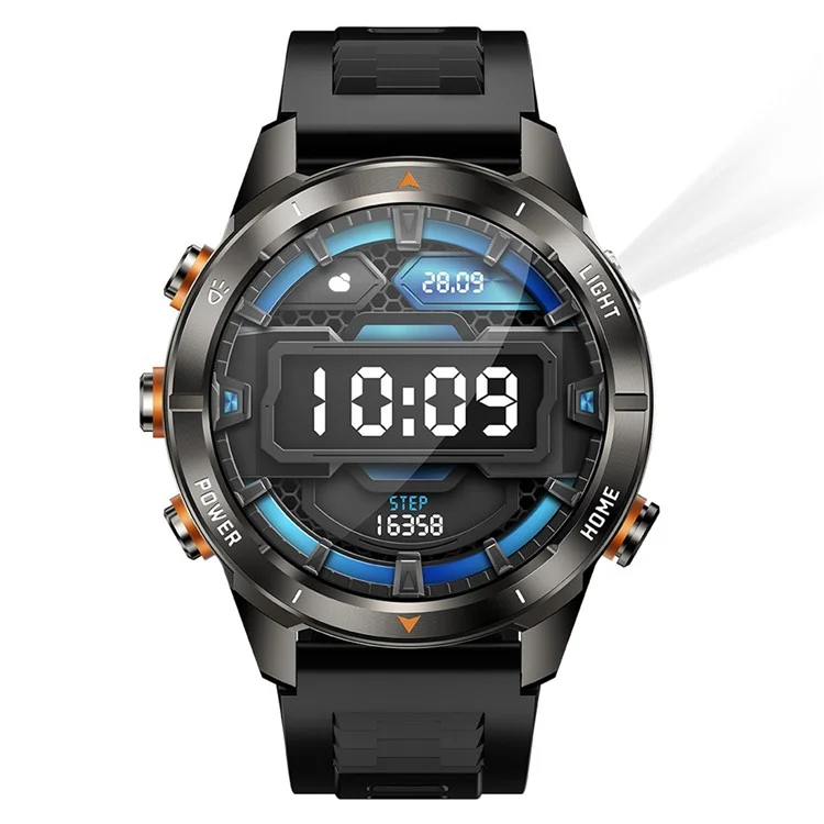 KT80 Outdoor Sports Smartwatch 3 ATM Wasserdicht Bluetooth-kompatibler Anruf-Sportarmband mit Taschenlampe - Schwarz