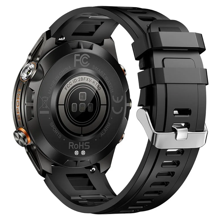 KT80 Outdoor Sports Smartwatch 3 ATM Wasserdicht Bluetooth-kompatibler Anruf-Sportarmband mit Taschenlampe - Schwarz
