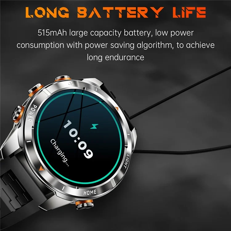 KT80 Outdoor Sports Smartwatch 3 ATM Wasserdicht Bluetooth-kompatibler Anruf-Sportarmband mit Taschenlampe - Schwarz