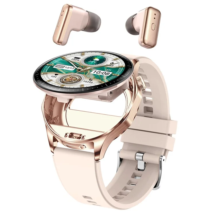 T98 Smartwatch mit integrierten Ohrhörern AMOLED Rundbildschirm Wasserdichte Bluetooth-kompatible Anruf-Uhr - Gold