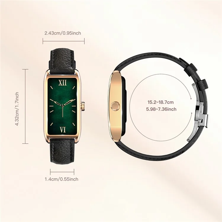 Dora T Smart Watch for Women Fitness Tracker IP68 Waterproof Heart Rate Monitor Smartwatch, Leather Band - Rose Gold Case / Brown