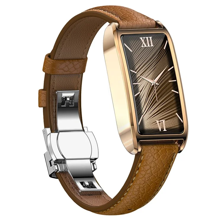 Dora T Smart Watch for Women Fitness Tracker IP68 Waterproof Heart Rate Monitor Smartwatch, Leather Band - Rose Gold Case / Brown