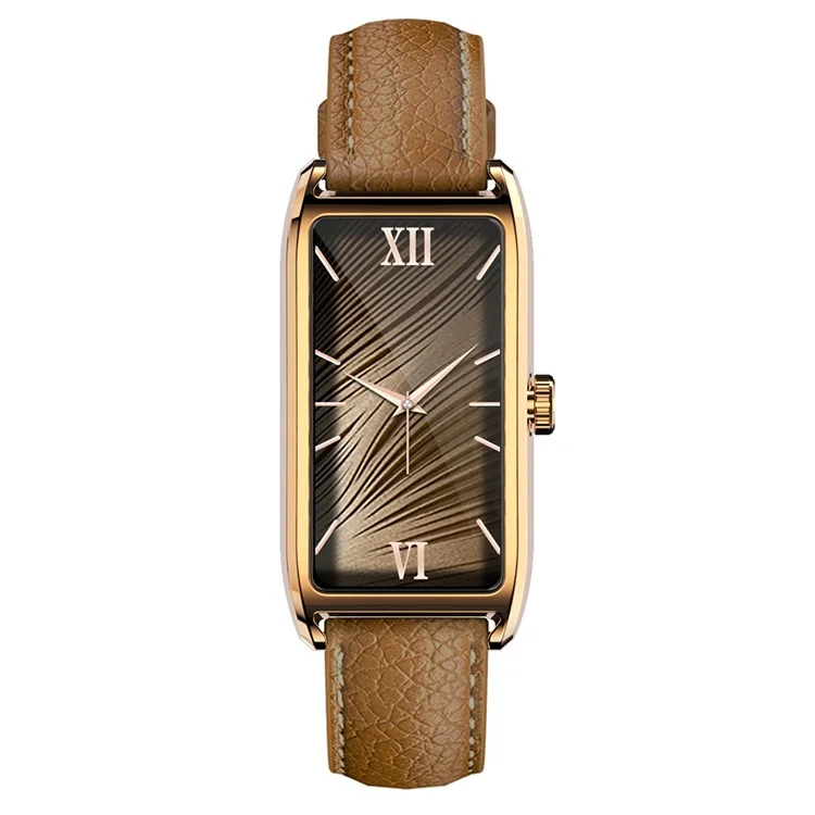 Dora T Smart Watch for Women Fitness Tracker IP68 Waterproof Heart Rate Monitor Smartwatch, Leather Band - Rose Gold Case / Brown