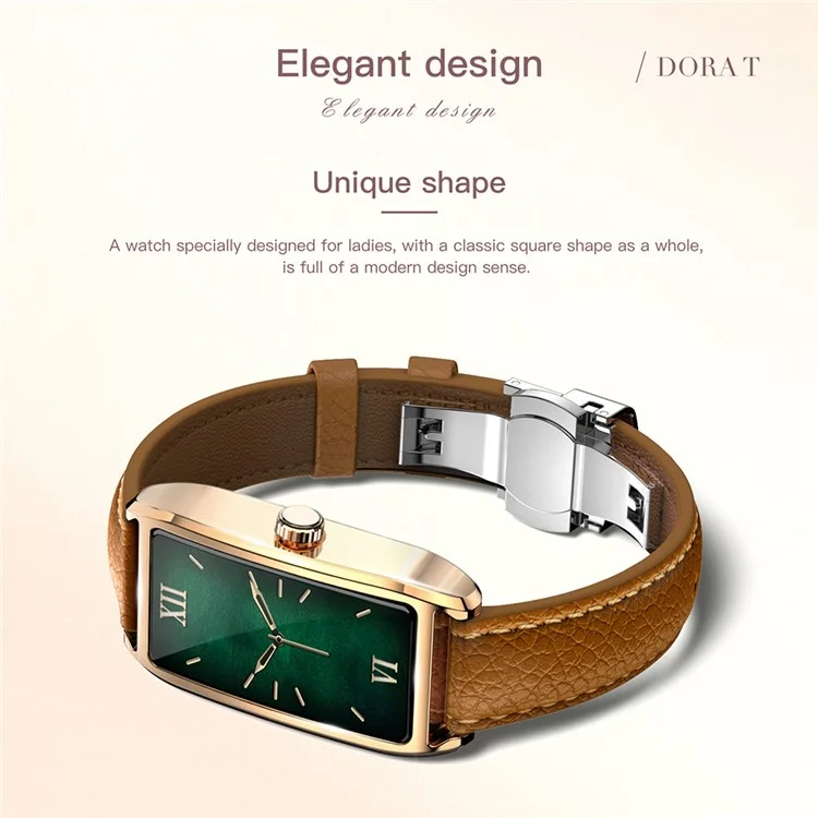 Dora T Smart Watch for Women Fitness Tracker IP68 Waterproof Heart Rate Monitor Smartwatch, Leather Band - Rose Gold Case / Brown