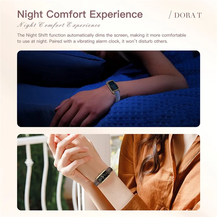 Dora T Smart Watch for Women Fitness Tracker IP68 Waterproof Heart Rate Monitor Smartwatch, Leather Band - Rose Gold Case / Brown