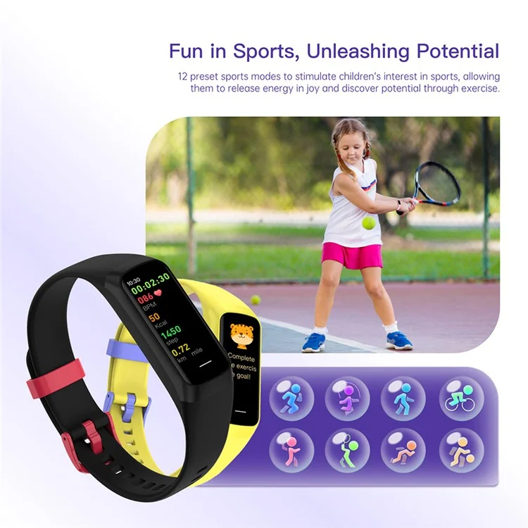Relógio inteligente para crianças Wish 3 com sistema de recompensa, controle parental, monitoramento de exercícios e pulseira inteligente - Amarelo