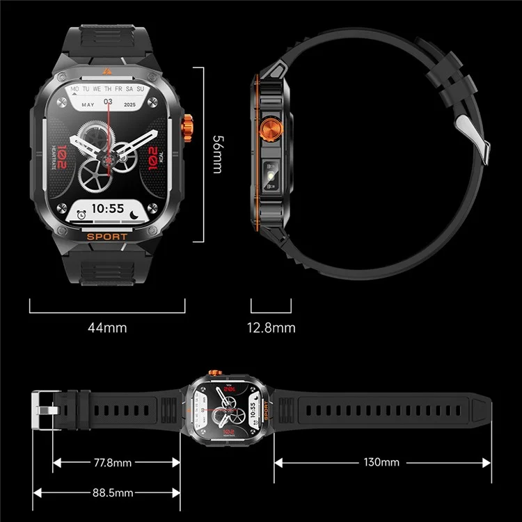 D16 Smart Watch Multifunctional Bluetooth-Compatible Calling Waterproof Pedometer Fitness Tracker for Men - Black