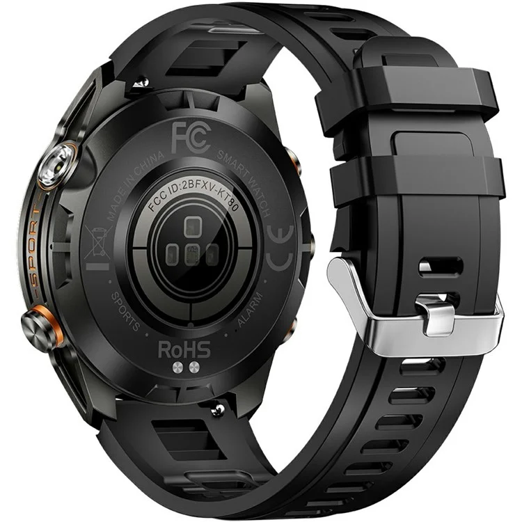 KT80 1.46 Inch Outdoor Smart Watch with Flashlight Health Monitor Multi Sport Modes Wristwatch - Black