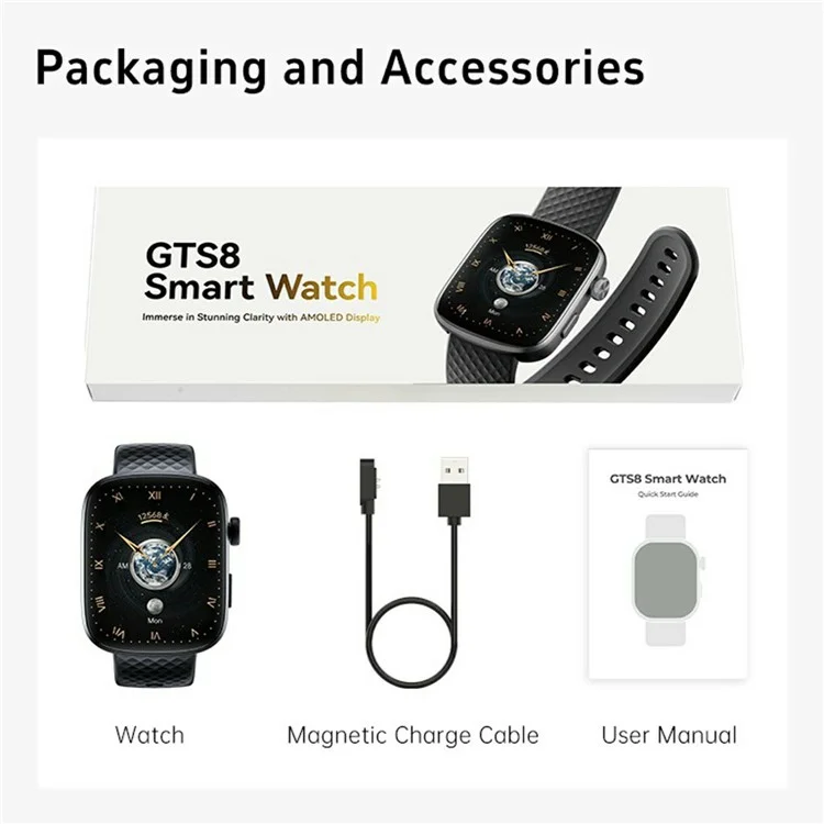 GTS8 1.95 Inch AMOLED HD Screen Smart Watch Health Monitor Bluetooth-Compatible Calling Fitness Tracker - Black