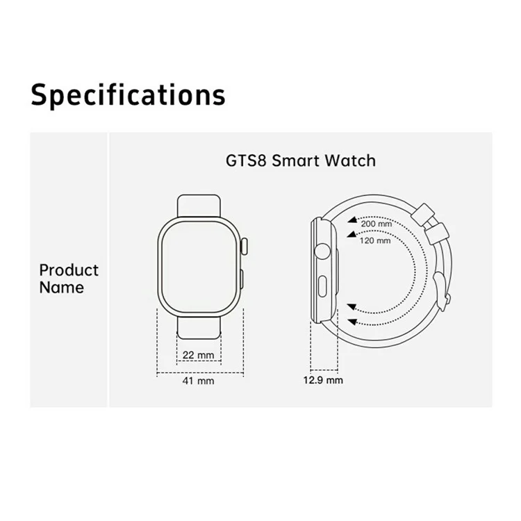 GTS8 1.95 Inch AMOLED HD Screen Smart Watch Health Monitor Bluetooth-Compatible Calling Fitness Tracker - Black