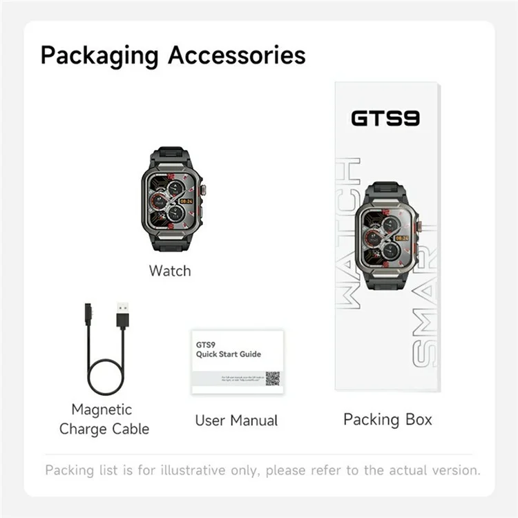 GTS9 1.96 Inch Smart Watch Bluetooth-Compatible Calling Health Monitor Fitness Tracker for Outdoor Sports - Black+Black