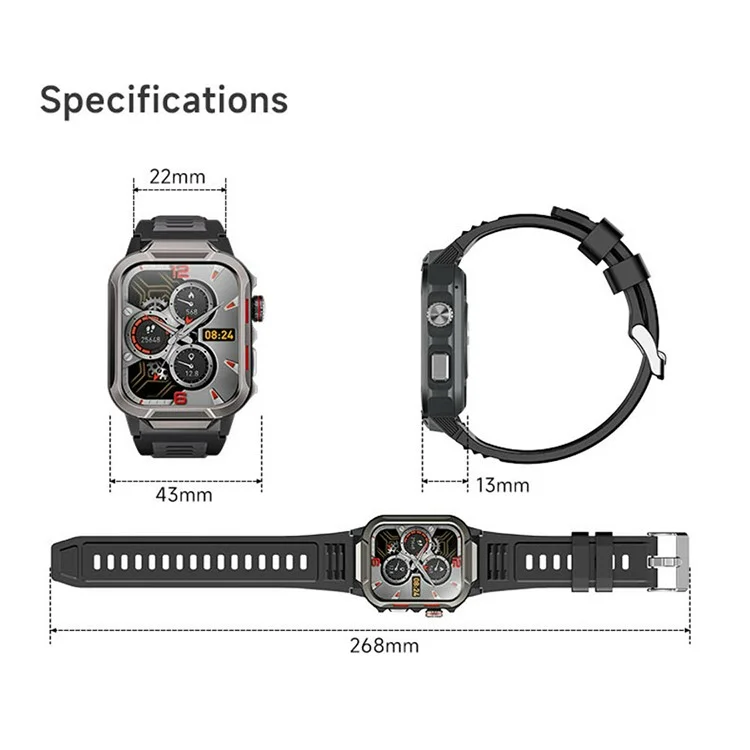 GTS9 1.96 Inch Smart Watch Bluetooth-Compatible Calling Health Monitor Fitness Tracker for Outdoor Sports - Black+Black