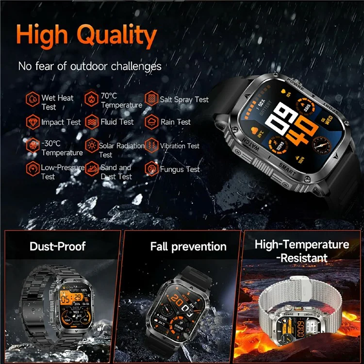 AK80 2.01 Inch HD Screen Smart Watch Bluetooth-Compatible Calling Heart Rate Monitor Sports Tracker, Silicone Strap - Black
