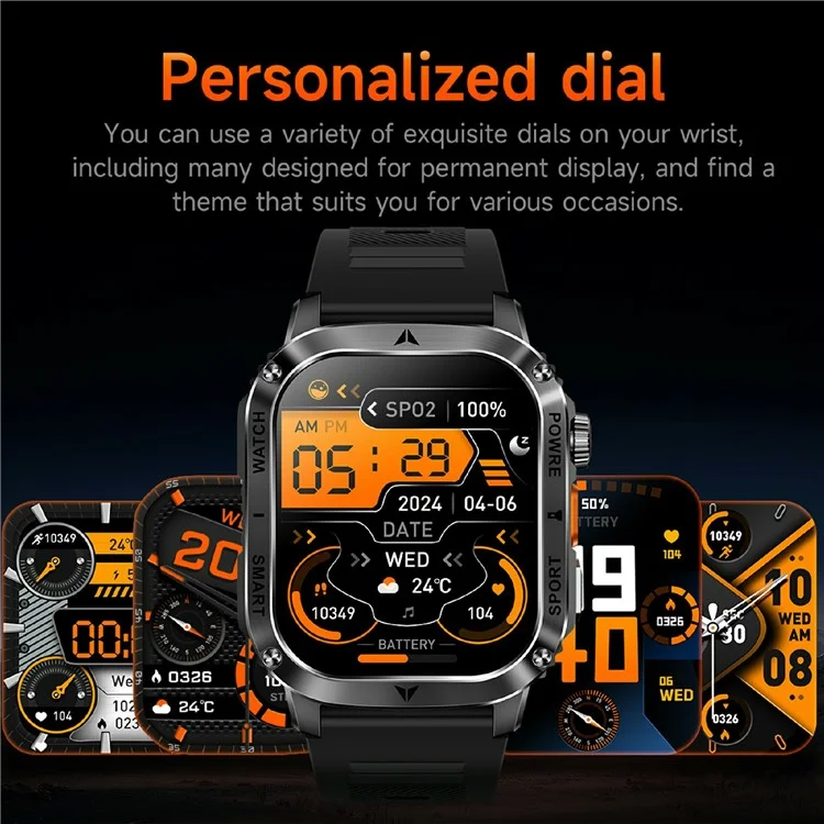 AK80 2.01 Inch HD Screen Smart Watch Bluetooth-Compatible Calling Heart Rate Monitor Sports Tracker, Silicone Strap - Black