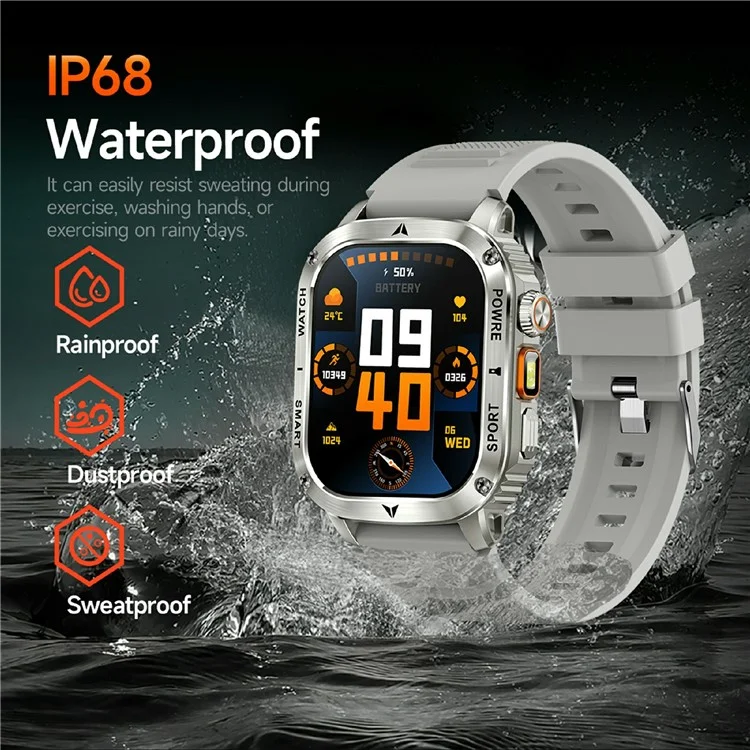AK80 2.01 Inch HD Screen Smart Watch Bluetooth-Compatible Calling Heart Rate Monitor Sports Tracker, Silicone Strap - Black