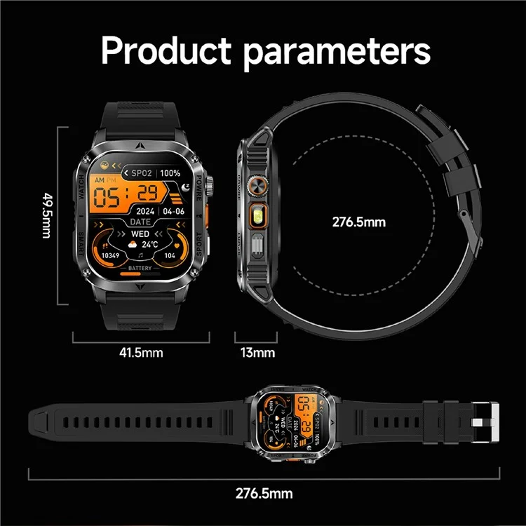 AK80 2.01 Inch HD Screen Smart Watch Bluetooth-Compatible Calling Heart Rate Monitor Sports Tracker, Silicone Strap - Black