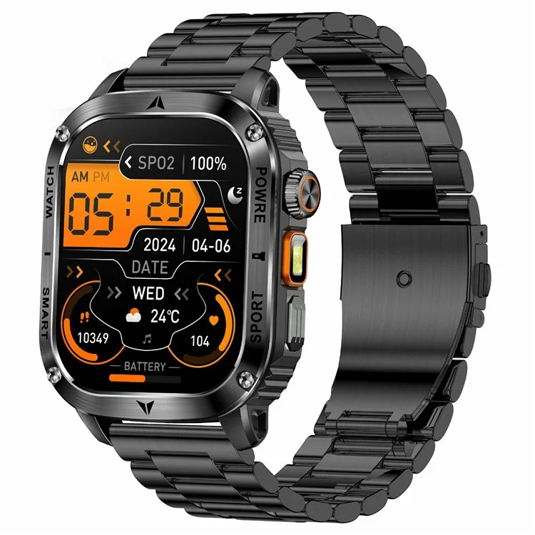 AK80 2.01 Inch HD Screen Smart Watch Bluetooth-Compatible Calling Heart Rate Monitor Sports Tracker, Steel Strap - Black