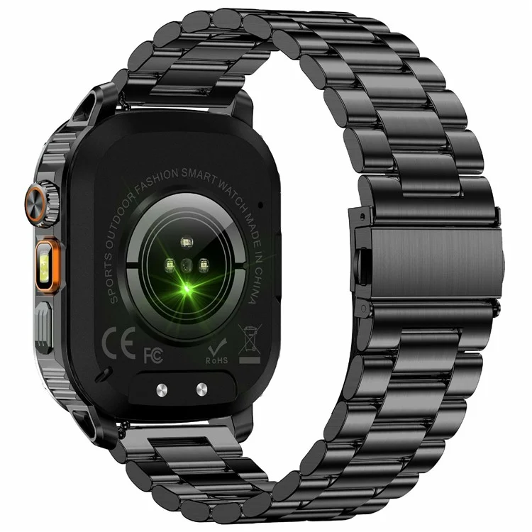AK80 2.01 Inch HD Screen Smart Watch Bluetooth-Compatible Calling Heart Rate Monitor Sports Tracker, Steel Strap - Black