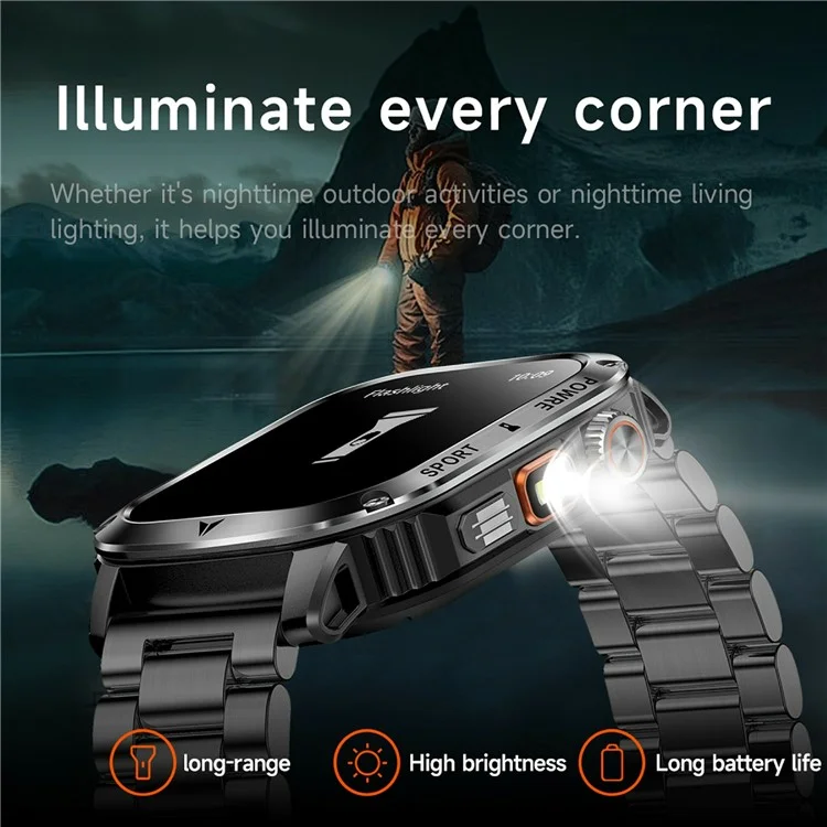 AK80 2.01 Inch HD Screen Smart Watch Bluetooth-Compatible Calling Heart Rate Monitor Sports Tracker, Steel Strap - Black