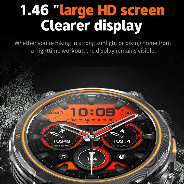 AK81 1.46 Inch IPS Screen Smart Watch Heart Rate Monitor Bluetooth-Compatible Calling Sports Wristwatch, Silicone Strap - Black