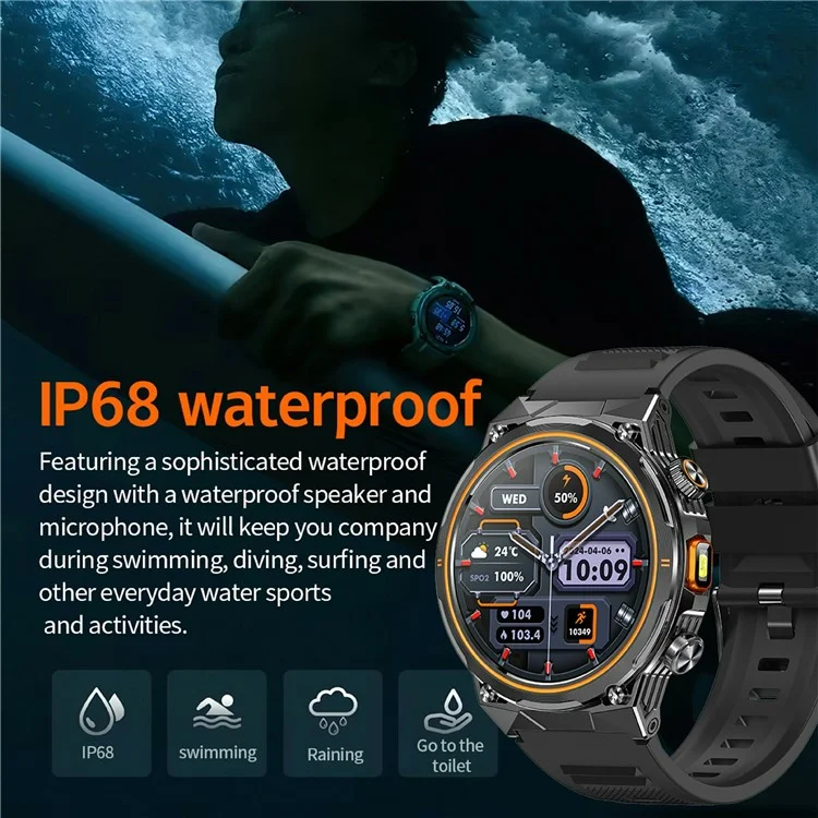 AK81 1.46 Inch IPS Screen Smart Watch Heart Rate Monitor Bluetooth-Compatible Calling Sports Wristwatch, Silicone Strap - Black