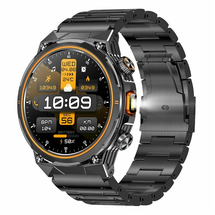 AK81 1,46 Zoll IPS-Bildschirm Smartwatch Herzfrequenzmesser Bluetooth-kompatible Anrufe Sportuhr, Stahlarmband - Schwarz